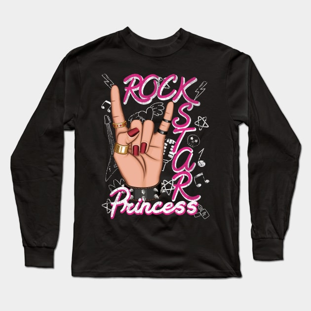 Electric Pink Rockstar Princes Long Sleeve T-Shirt by Skull Riffs & Zombie Threads